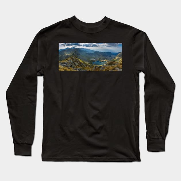 High resolution panorama of aerial view of Balea Lake Long Sleeve T-Shirt by naturalis